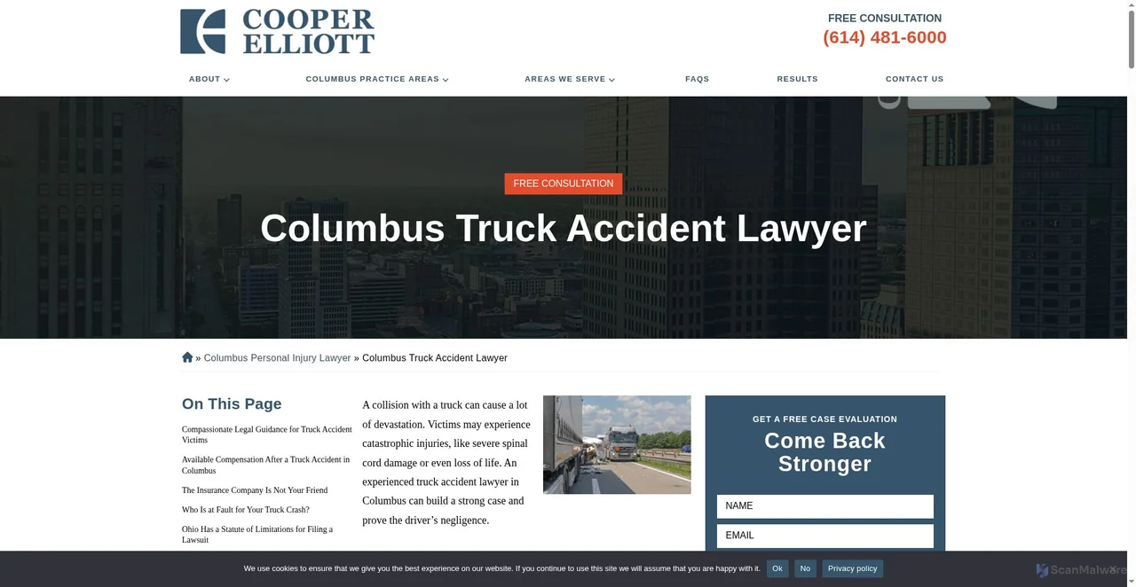 Security scan screenshot of https://cooperelliott.com/columbus-oh/truck-accident-lawyer/