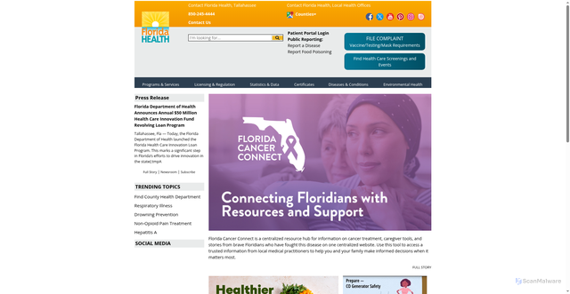 Security scan screenshot of https://www.floridahealth.gov/