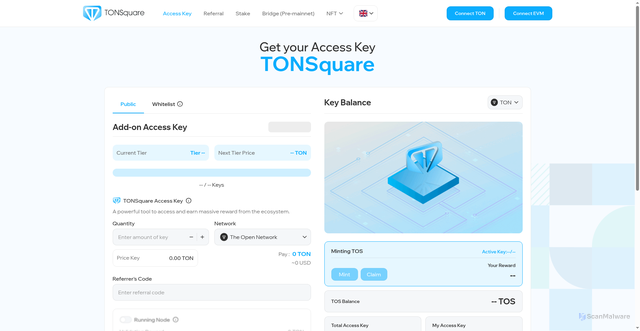 Security scan screenshot of https://tonsquare-dapp.vercel.app/en/access-key