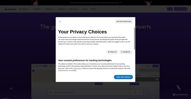 Security scan screenshot of https://beefree.io/
