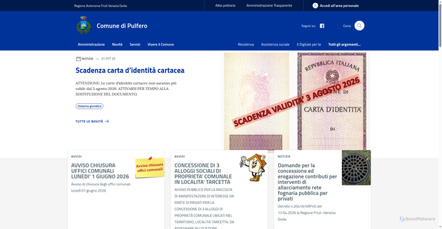 Security scan screenshot of https://www.comune.pulfero.ud.it