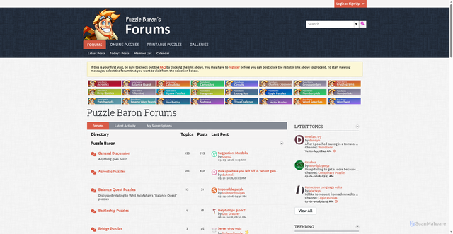Security scan screenshot of https://forum.puzzlebaron.com