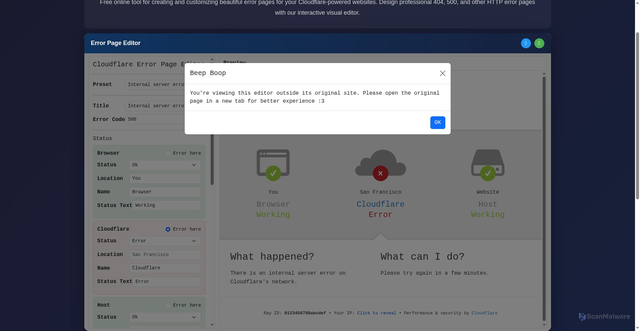Security scan screenshot of http://errorpagegenerator.pages.dev/