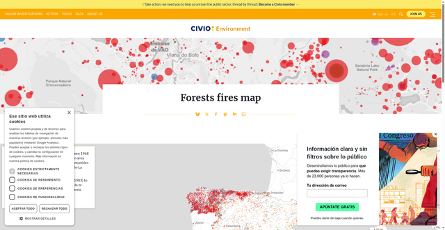 Security scan screenshot of https://civio.es/en/environment/forest-fires-map/