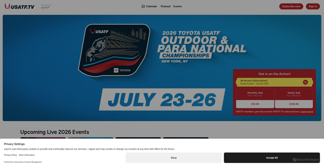 Security scan screenshot of https://usatf.tv/home