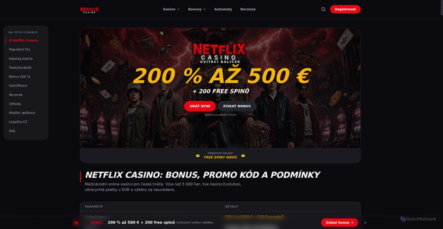 Security scan screenshot of https://netflix-slot.cz
