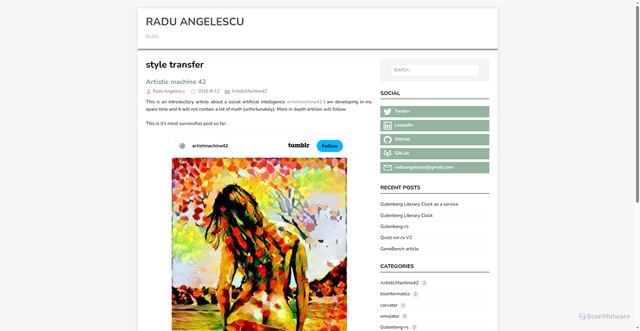 Security scan screenshot of https://hugo-raduangelescu.pages.dev/tags/style-transfer/