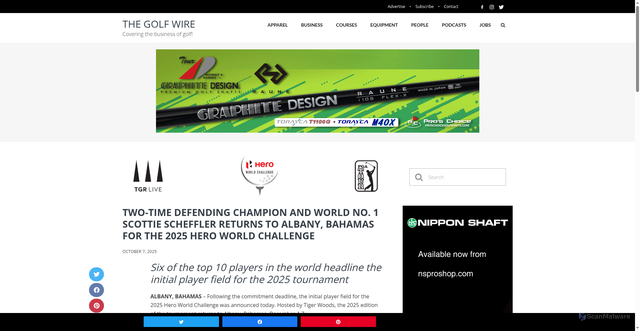 Security scan screenshot of https://thegolfwire.com/scheffler-2025-hero-world-challenge/
