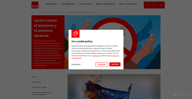 Security scan screenshot of https://www.socialistsanddemocrats.eu/es/what-we-stand-for/our-priorities/lucha-contra-el-fascismo-y-la-extrema-derecha