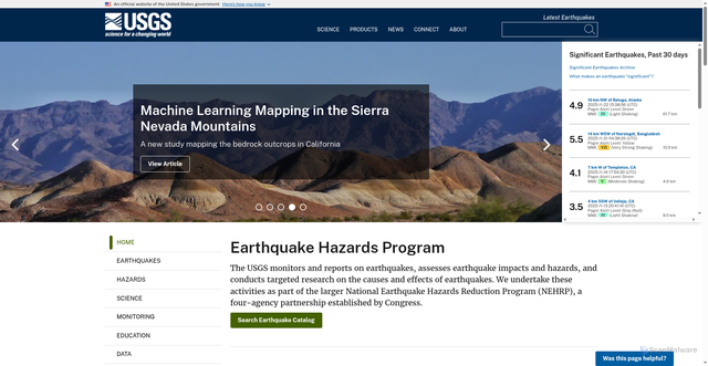 Security scan screenshot of https://www.usgs.gov/programs/earthquake-hazards