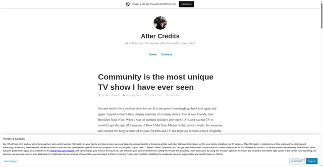 Security scan screenshot of https://aftercredits906753232.wordpress.com/2020/12/01/community-is-the-most-unique-tv-show-i-have-ever-seen/