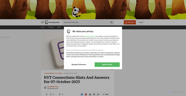 Security scan screenshot of https://www.boredpanda.com/nyt-connections-hints-and-answers-07-october-2025/