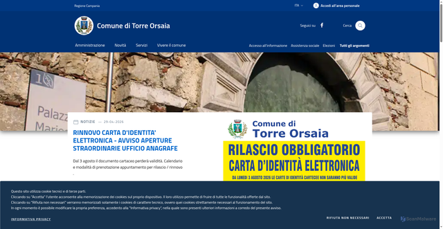 Security scan screenshot of https://www.comune.torre-orsaia.sa.it