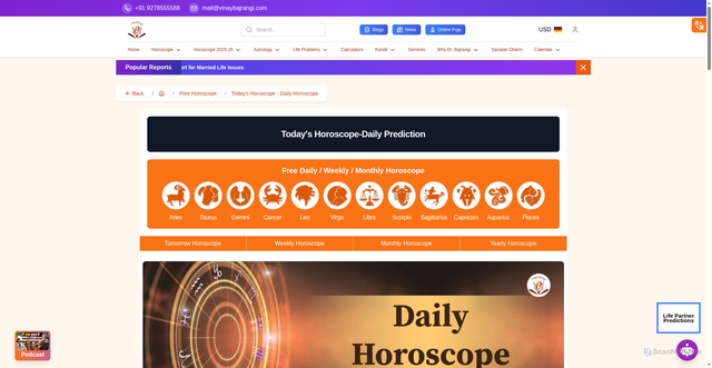 Security scan screenshot of https://www.vinaybajrangi.com/horoscope/daily-horoscope.php