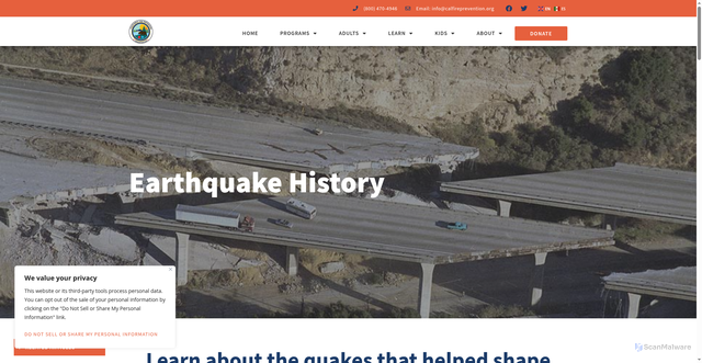 Security scan screenshot of https://www.calfireprevention.org/earthquake-history/