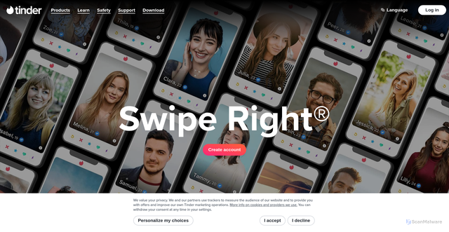 Security scan screenshot of https://tinder.com/