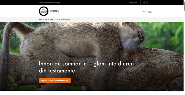 Security scan screenshot of https://www.worldanimalprotection.se/ge-gava/ge-en-testamentsgava/