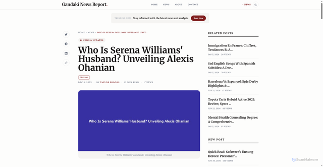 Security scan screenshot of https://profile.ppc.gandaki.gov.np/gandaki-news/who-is-serena-williams-husband-unveiling-alexis-ohanian-1764803040
