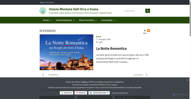Security scan screenshot of https://www.unionemontanavalliorcoesoana.it