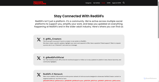Security scan screenshot of https://redgifs-creators.com/social-media/