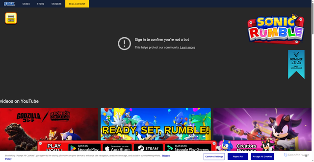 Security scan screenshot of https://sonicrumble.sega.com/en/