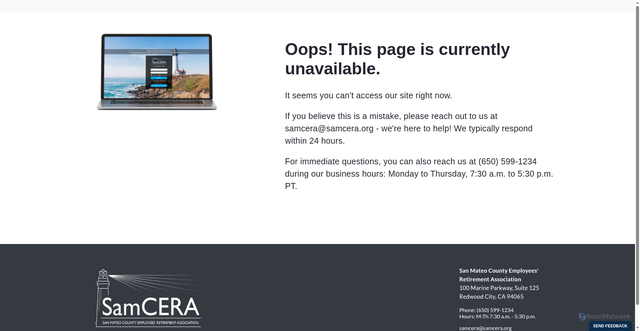Security scan screenshot of https://www.mysamcera.org/blocked