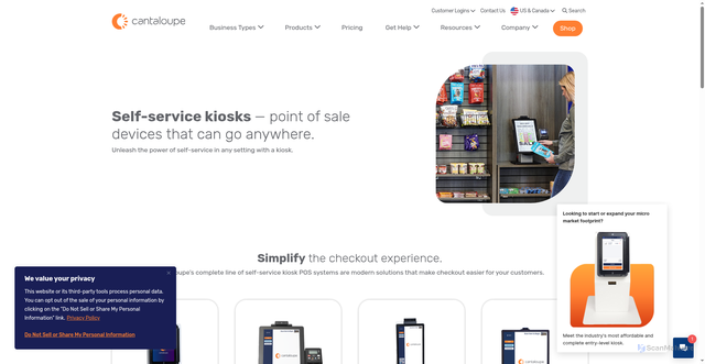 Security scan screenshot of https://www.cantaloupe.com/products/point-of-sale/self-service-kiosks/