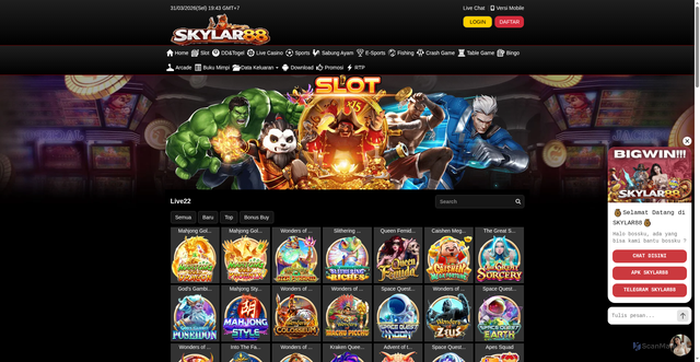 Security scan screenshot of https://ndx-skylar88.click/desktop/game/slot/live22