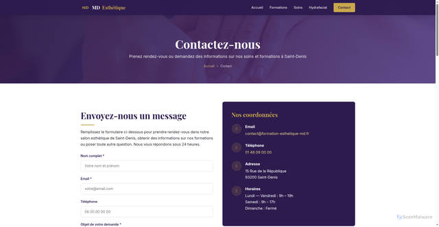 Security scan screenshot of https://formation-esthetique-md.fr/contact.html
