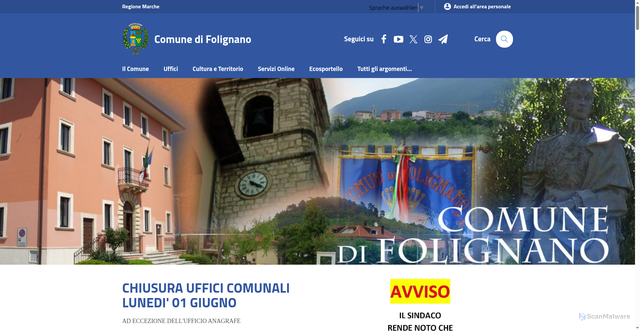 Security scan screenshot of https://www.comune.folignano.ap.it