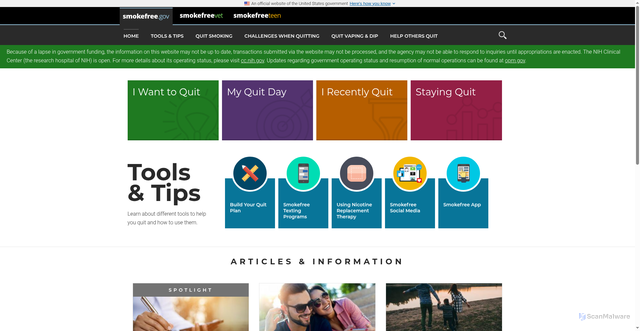 Security scan screenshot of https://smokefree.gov/