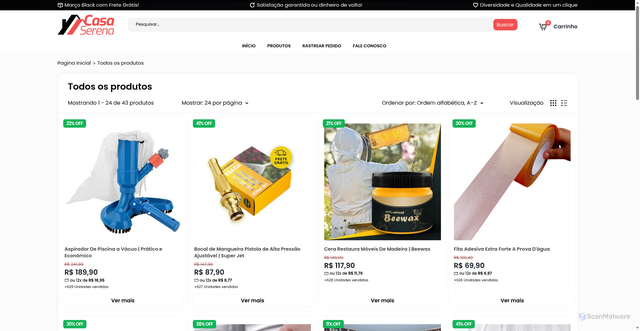 Security scan screenshot of https://serenacasa.store/collections/all