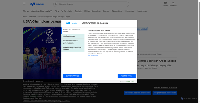Security scan screenshot of https://www.movistar.es/tv/futbol/champions-league/