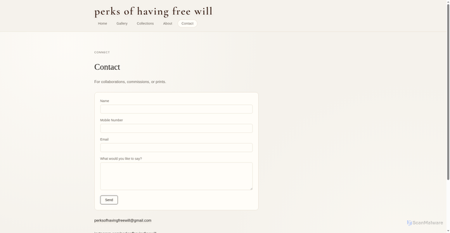 Security scan screenshot of https://perksofhavingfreewill.com/contact