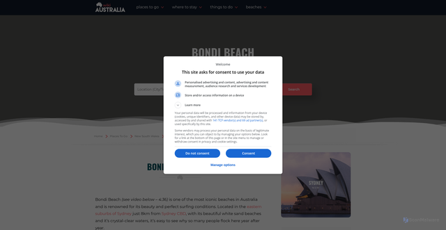 Security scan screenshot of https://wikiaustralia.com/destination/bondi-beach/