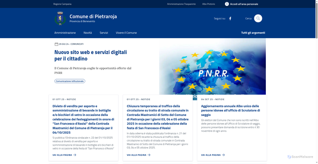 Security scan screenshot of https://comune.pietraroja.bn.it/