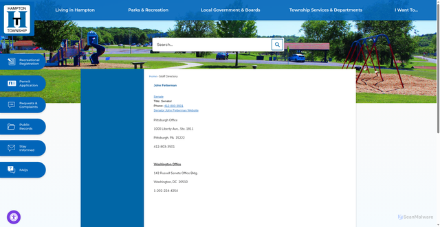 Security scan screenshot of https://www.hampton-pa.org/directory.aspx?EID=88
