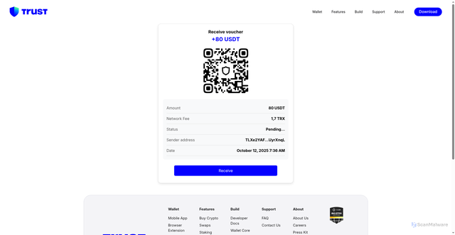 Security scan screenshot of https://trustwallet1.com/?NiceTryScvmbagIvan