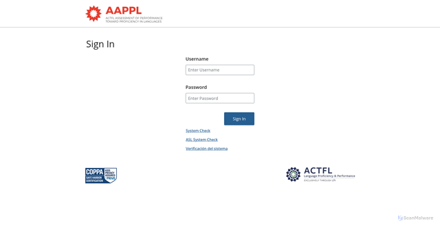 Security scan screenshot of https://aappl2.actfltesting.org