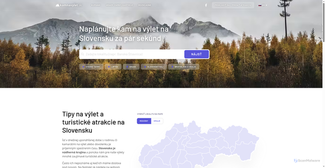 Security scan screenshot of https://www.kamnavylet.sk