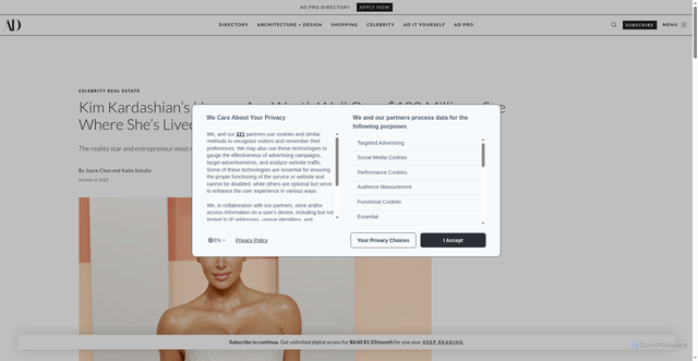 Security scan screenshot of https://www.architecturaldigest.com/story/kim-kardashians-houses-see-where-shes-lived