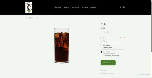 Security scan screenshot of https://www.kaktusbrewery.com/product/cola/207