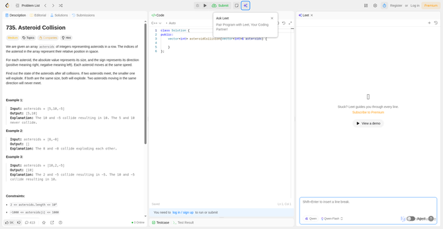 Security scan screenshot of https://leetcode.com/problems/asteroid-collision/