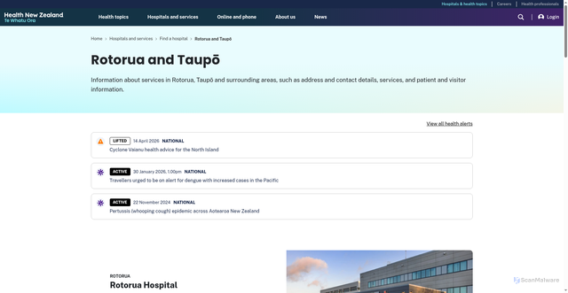 Security scan screenshot of https://www.healthnz.govt.nz/hospitals-services/hospitals/rotorua-taupo-lakes