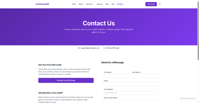 Security scan screenshot of https://onetimegeo.com/contact/