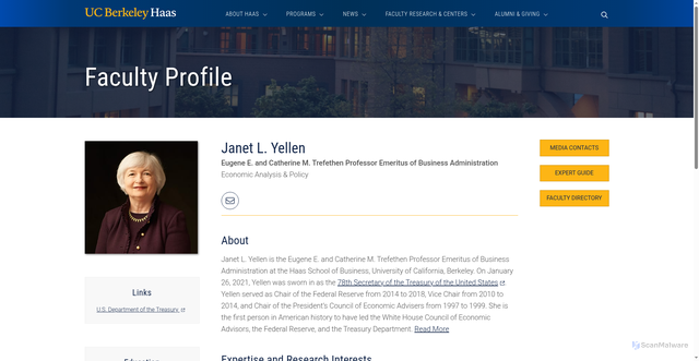 Security scan screenshot of https://haas.berkeley.edu/faculty/yellen-janet/