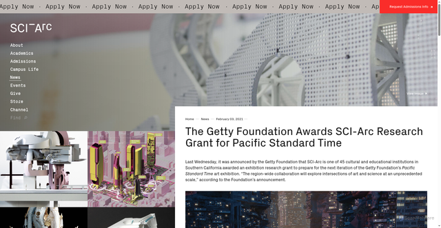 Security scan screenshot of https://www.sciarc.edu/news/2021/getty-foundation-research-grant-pst