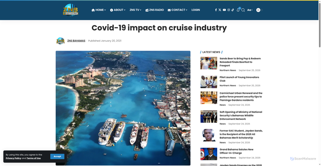 Security scan screenshot of https://znsbahamas.com/covid-19-impact-on-cruise-industry/