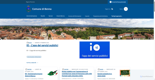 Security scan screenshot of https://www.comune.benna.bi.it/