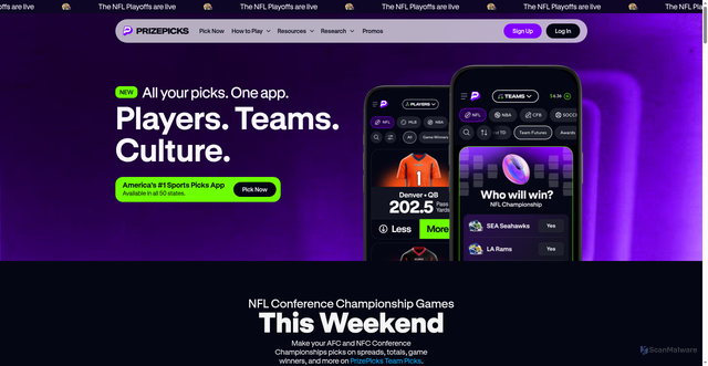 Security scan screenshot of https://www.prizepicks.com